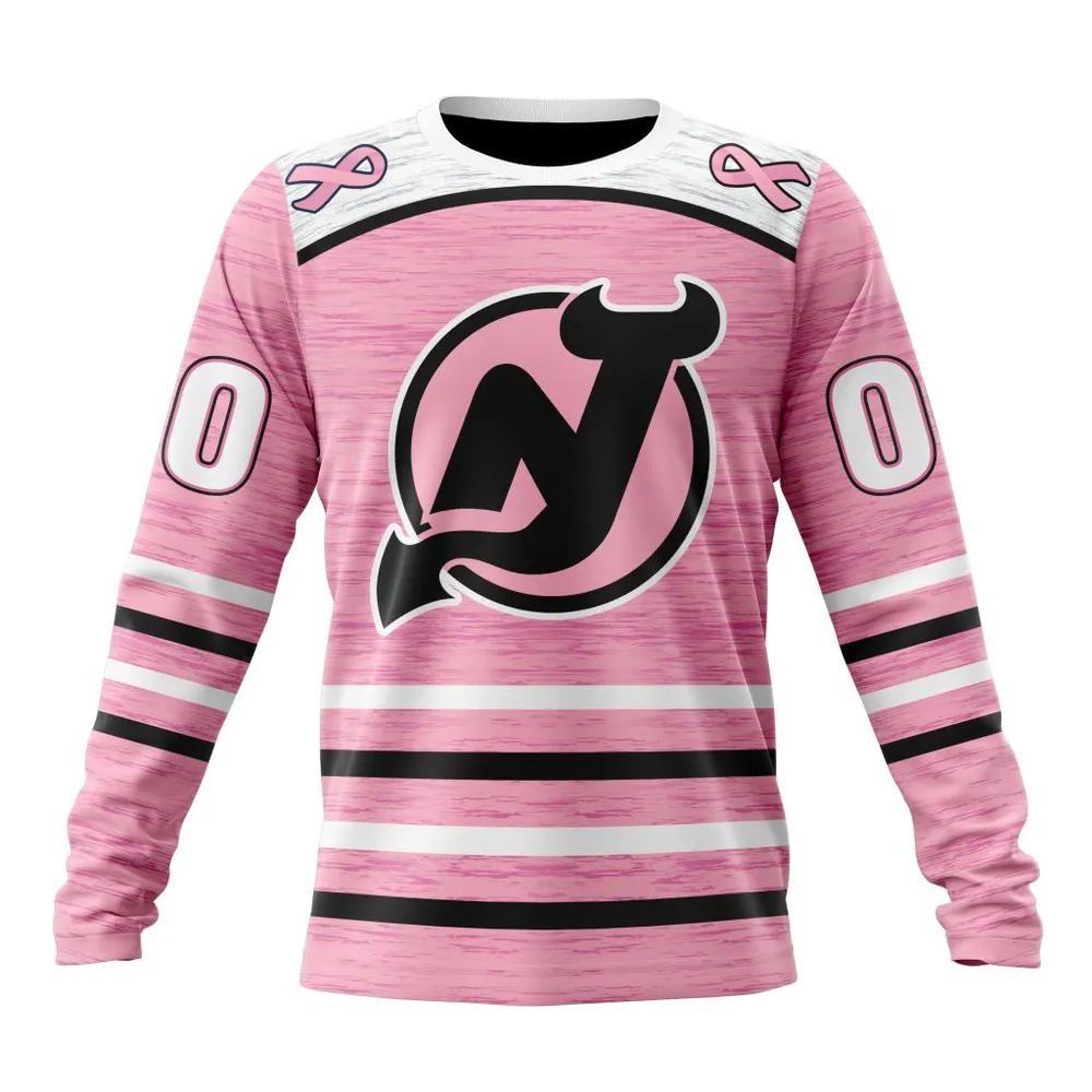 NHL New Jersey Devils Special Pink Fight Breast Cancer Design St2304 Long Sleeved Sweatshirt 