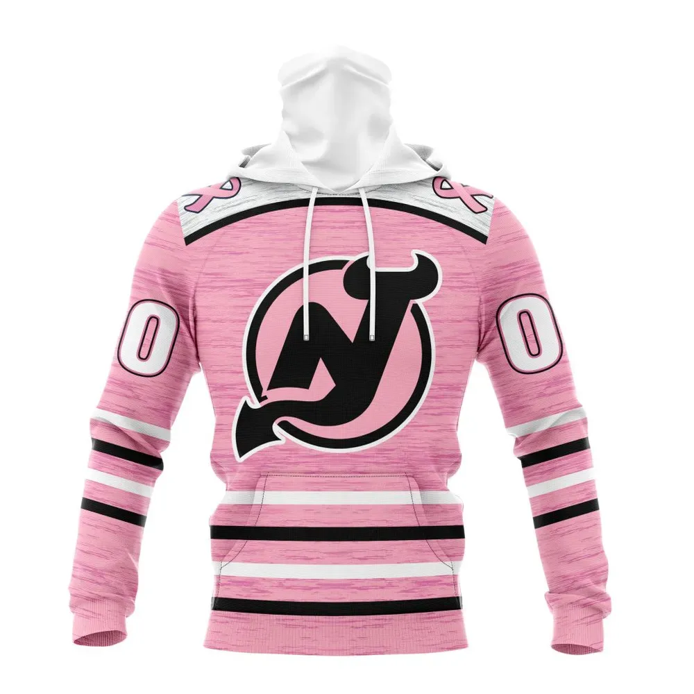 NHL New Jersey Devils Special Pink Fight Breast Cancer Design St2304 Mask Hoodie