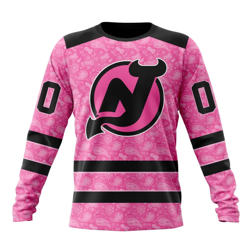 NHL New Jersey Devils Special Pink Fight Breast Cancer St2306 Long Sleeved Sweatshirt 