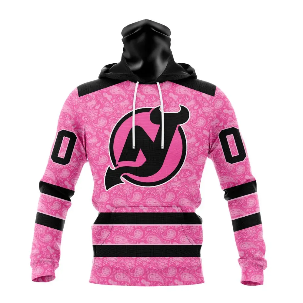 NHL New Jersey Devils Special Pink Fight Breast Cancer St2306 Mask Hoodie