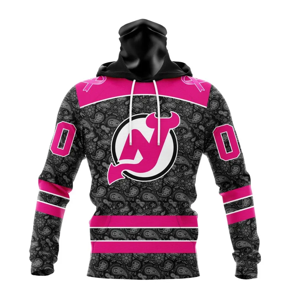 NHL New Jersey Devils Special Pink In The Rink Fight Breast Cancer St2301 Mask Hoodie