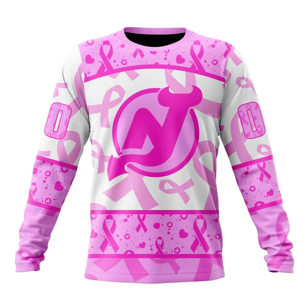 NHL New Jersey Devils Special Pink October Breast Cancer Awareness Month St2302 Long Sleeved Sweatshirt 