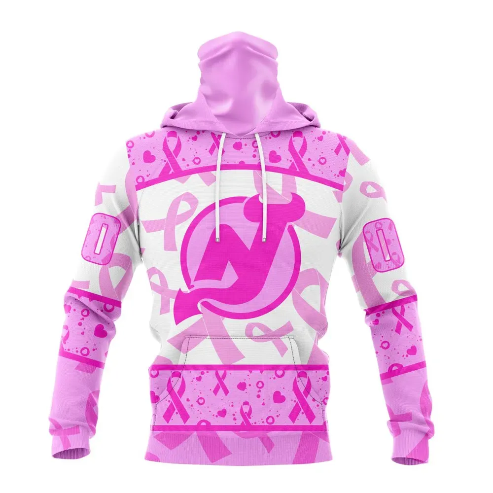 NHL New Jersey Devils Special Pink October Breast Cancer Awareness Month St2302 Mask Hoodie