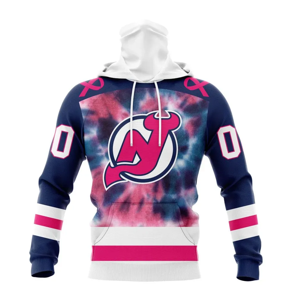 NHL New Jersey Devils Special Pink October Fight Breast Cancer St2303 Mask Hoodie