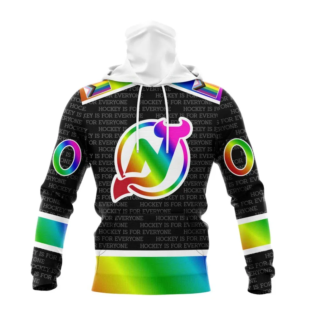 NHL New Jersey Devils Special Pride Design Hockey Is For Everyone Mask Hoodie