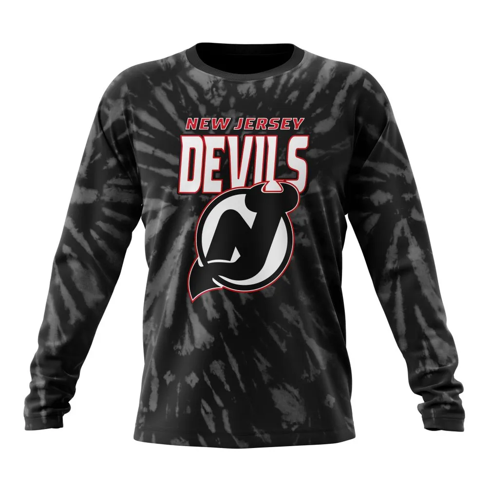 NHL New Jersey Devils Special Retro Vintage Tie Dye St2201 Long Sleeved Sweatshirt 