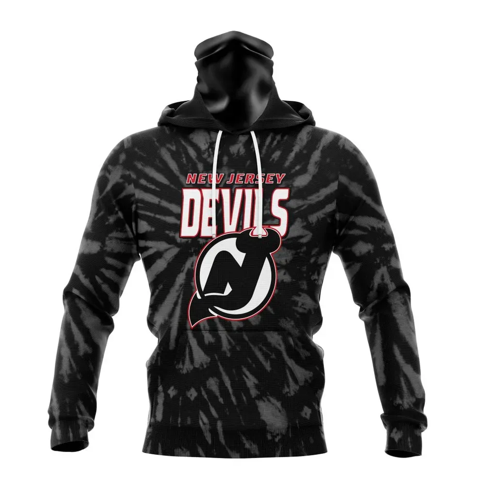 NHL New Jersey Devils Special Retro Vintage Tie Dye St2201 Mask Hoodie