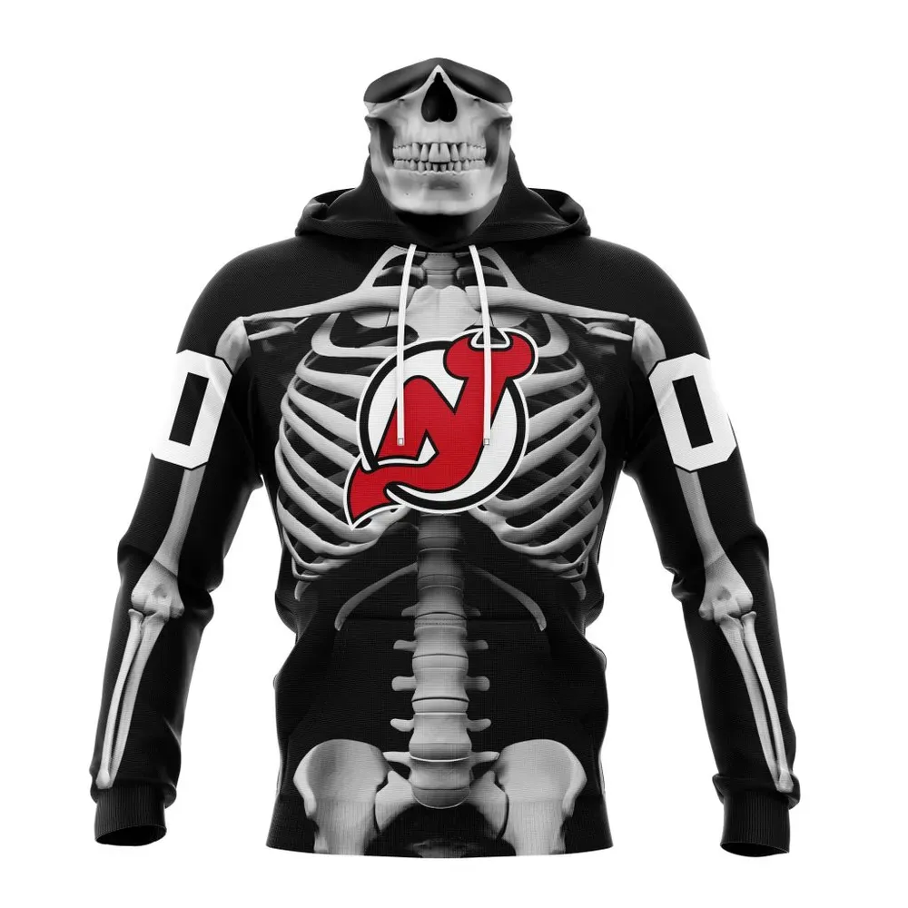 NHL New Jersey Devils Special Skeleton Costume For Halloween St2301 Mask Hoodie