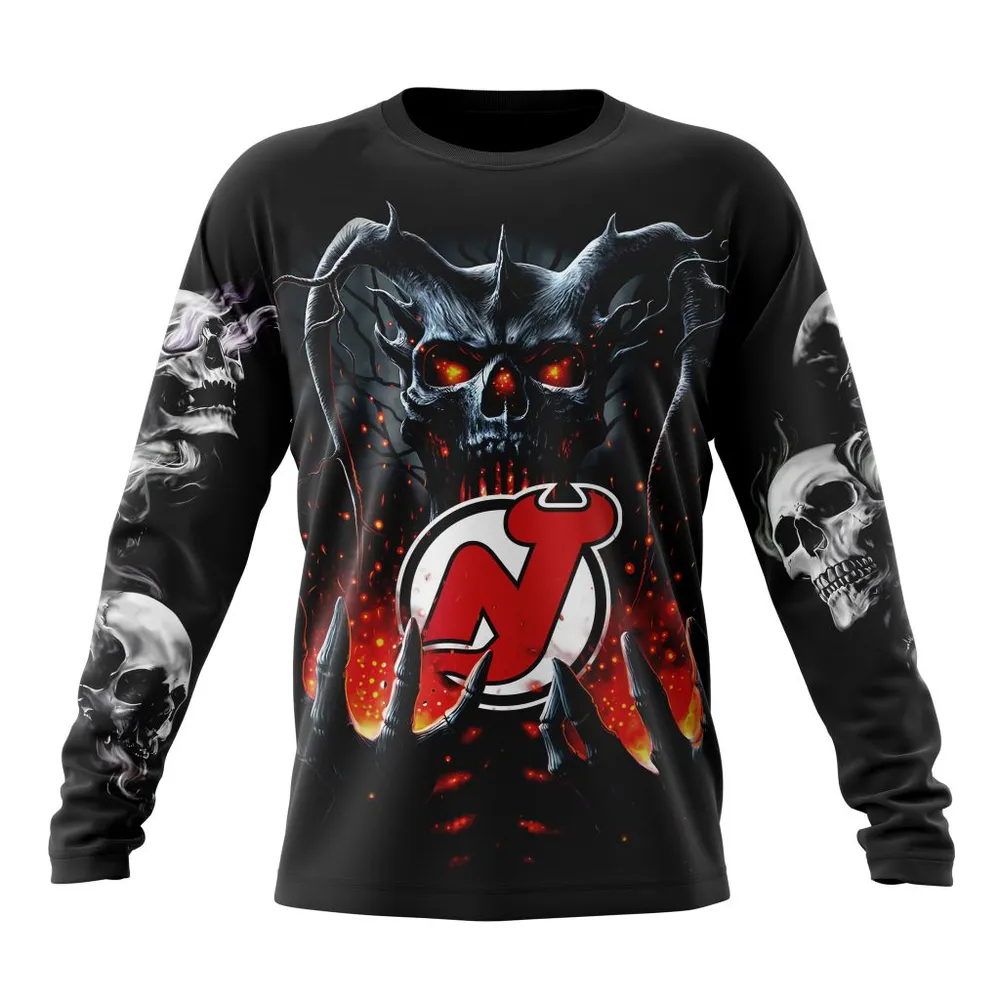 NHL New Jersey Devils Special Skull Art Design St2301 Long Sleeved Sweatshirt 