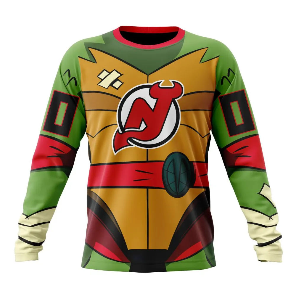 NHL New Jersey Devils Special Teenage Mutant Ninja Turtles Design St2301 Long Sleeved Sweatshirt 