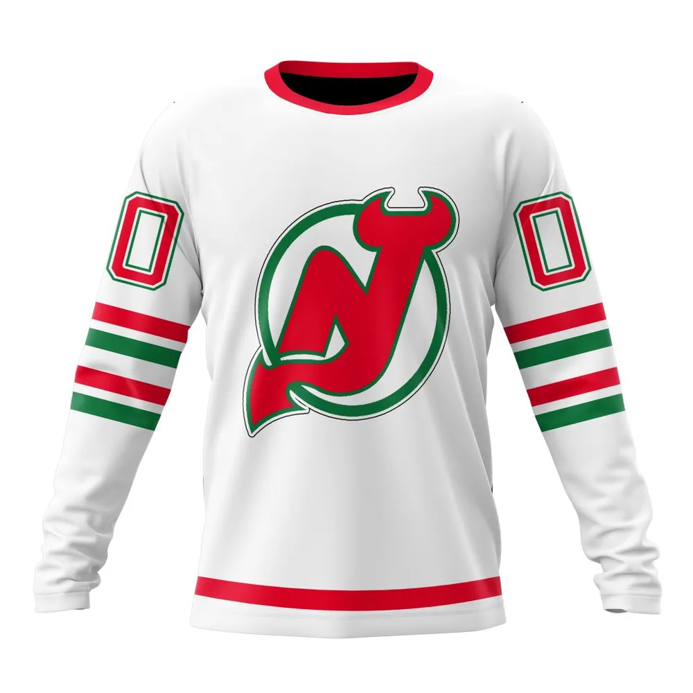 NHL New Jersey Devils Special Whiteout Design St2401 Long Sleeved Sweatshirt 