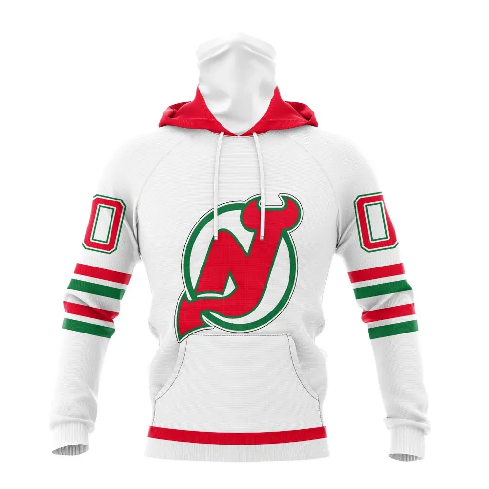 NHL New Jersey Devils Special Whiteout Design St2401 Mask Hoodie