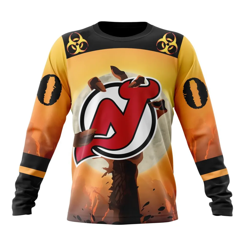 NHL New Jersey Devils Special Zombie Design For Halloween St2305 Long Sleeved Sweatshirt 