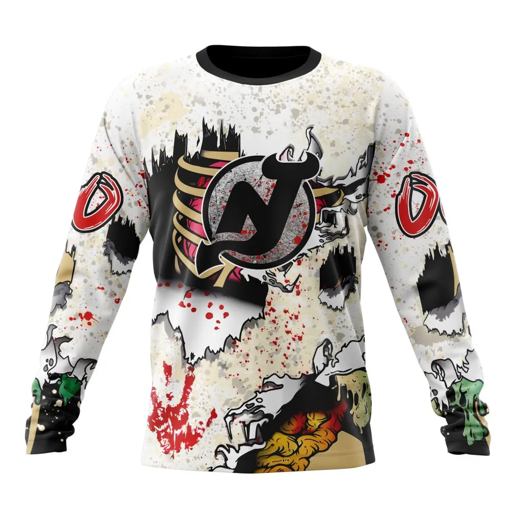 NHL New Jersey Devils Special Zombie Style For Halloween St2304 Long Sleeved Sweatshirt 