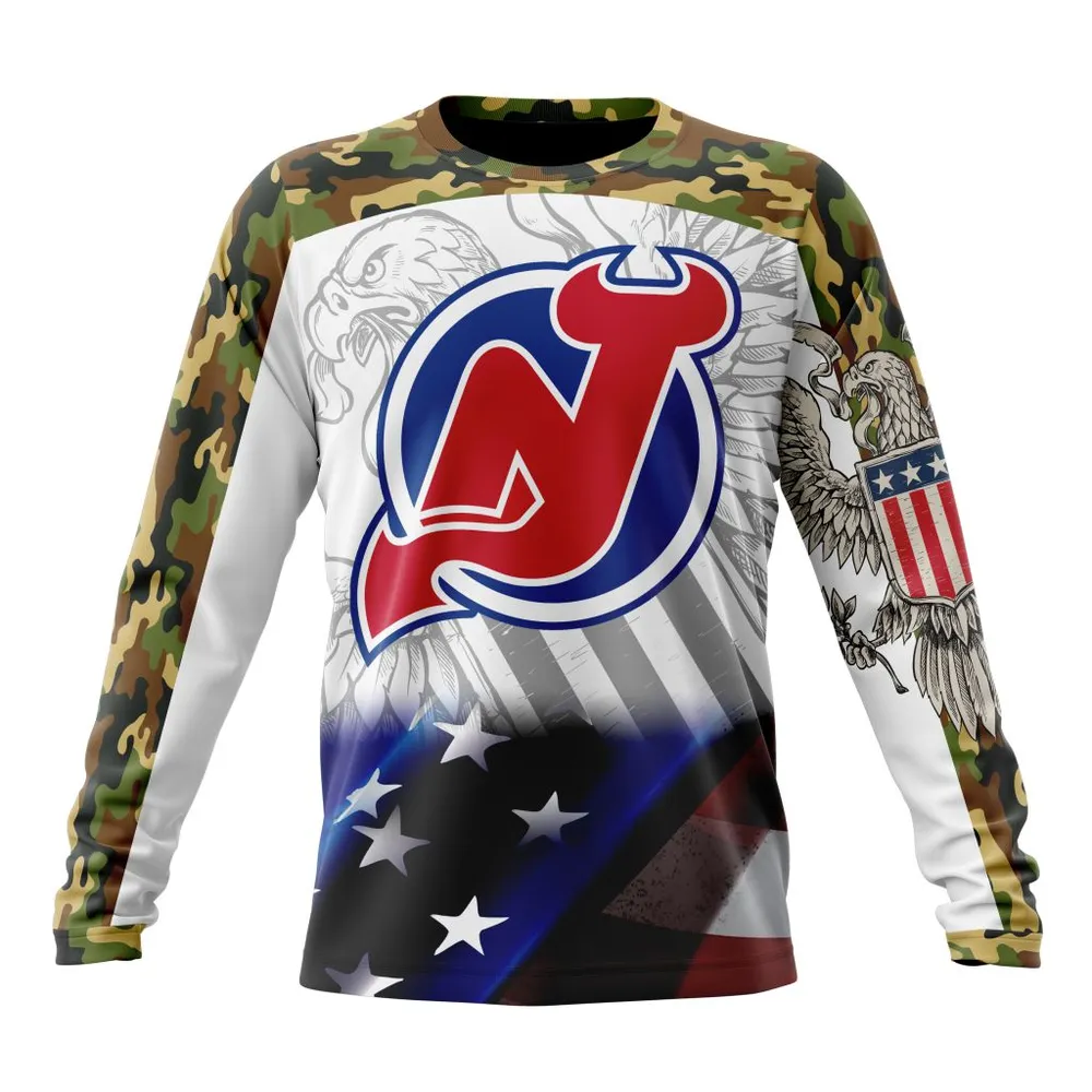 NHL New Jersey Devils | Specialized Design With Our America Flag And Our America Eagle Long Sleeved Sweatshirt 