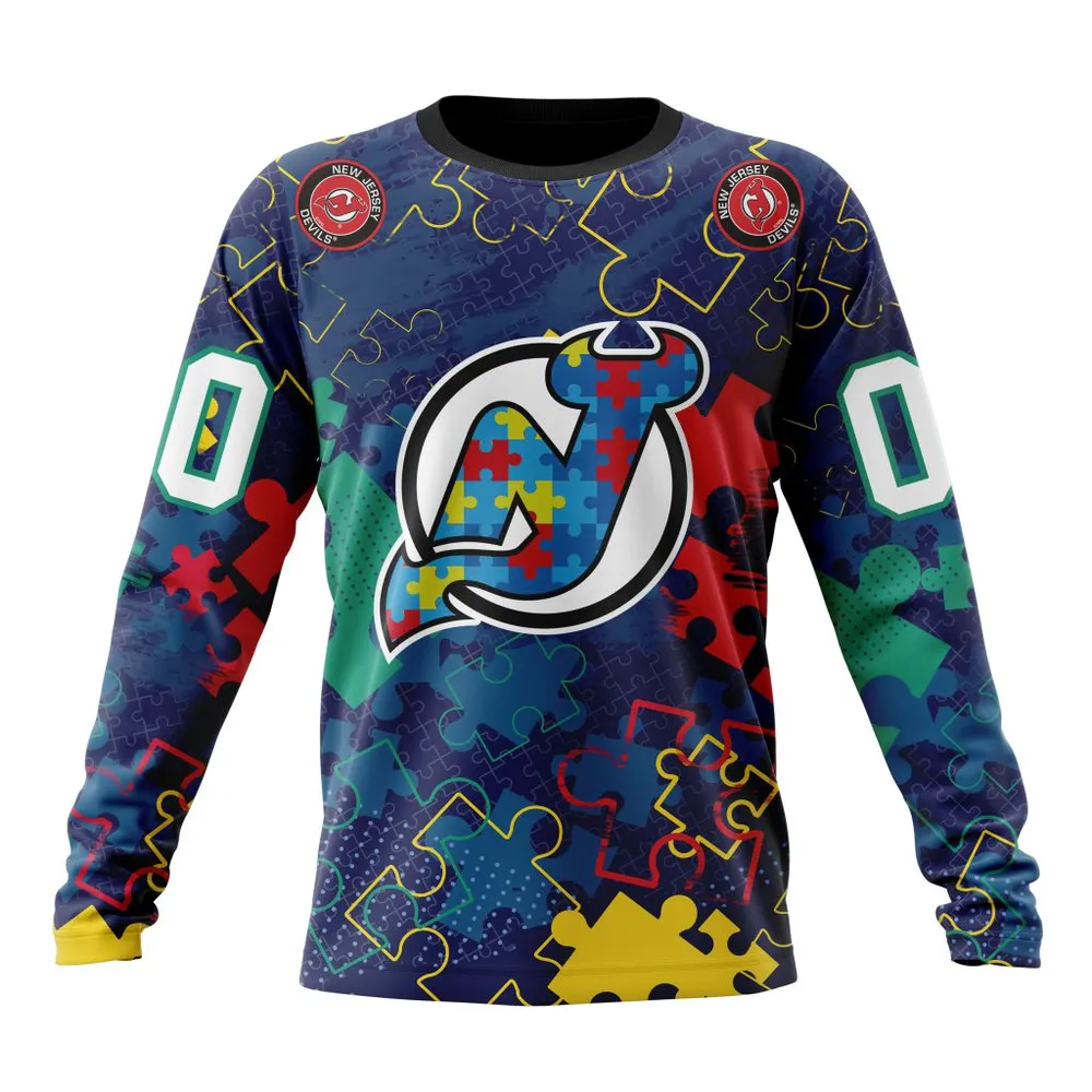 NHL New Jersey Devils | Specialized Fearless Aganst Autism Long Sleeved Sweatshirt 