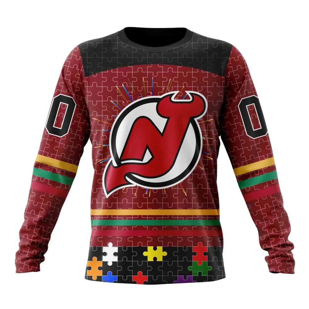 NHL New Jersey Devils | Specialized Fearless Aganst Autism V0122 Long Sleeved Sweatshirt 