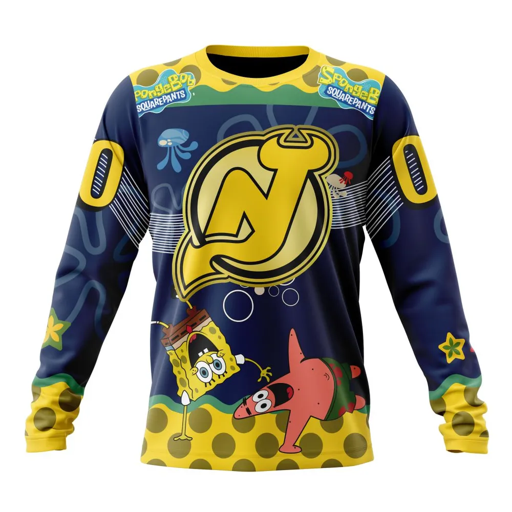 NHL New Jersey Devils | Specialized Jersey With Spongebob Long Sleeved Sweatshirt 