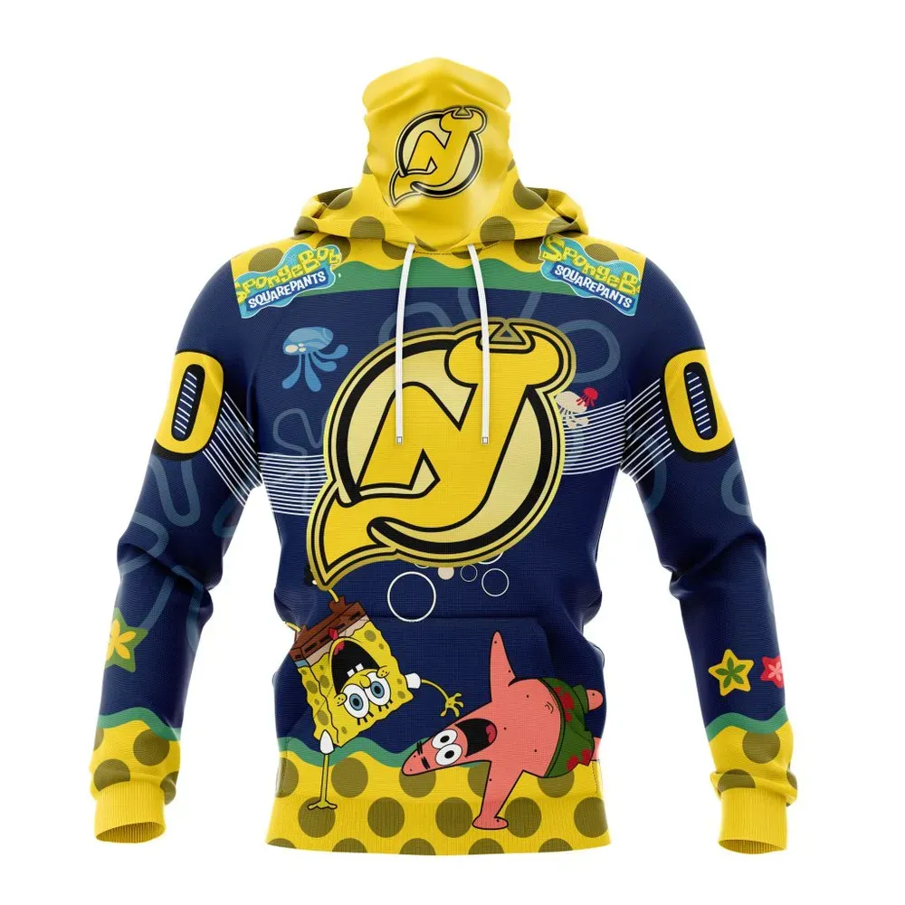 NHL New Jersey Devils | Specialized Jersey With Spongebob Mask Hoodie