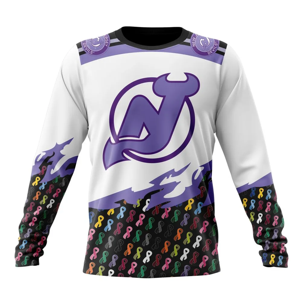 NHL New Jersey Devils | Specialized Kits In October We Stand Together We Can Beat Cancer Long Sleeved Sweatshirt 