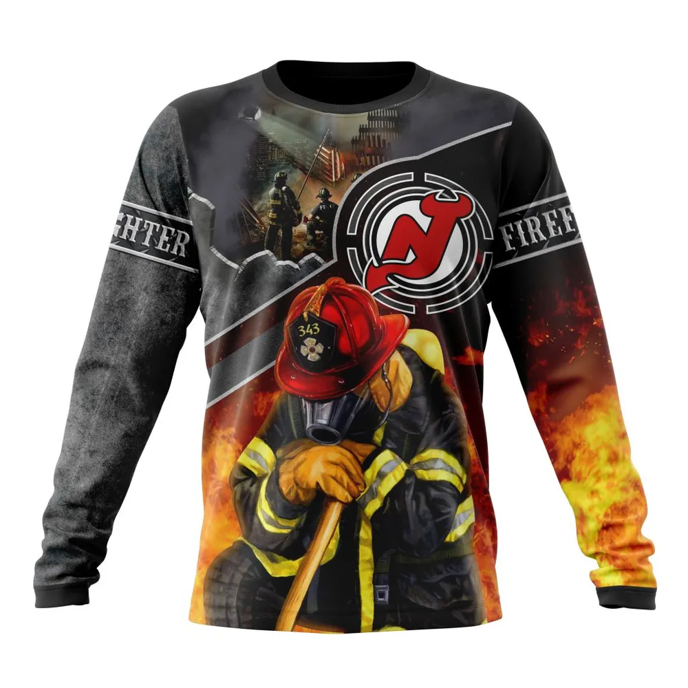 NHL New Jersey Devils | Specialized Kits To Honor Firefighter In Patriot Day We Will Never Forget Long Sleeved Sweatshirt 