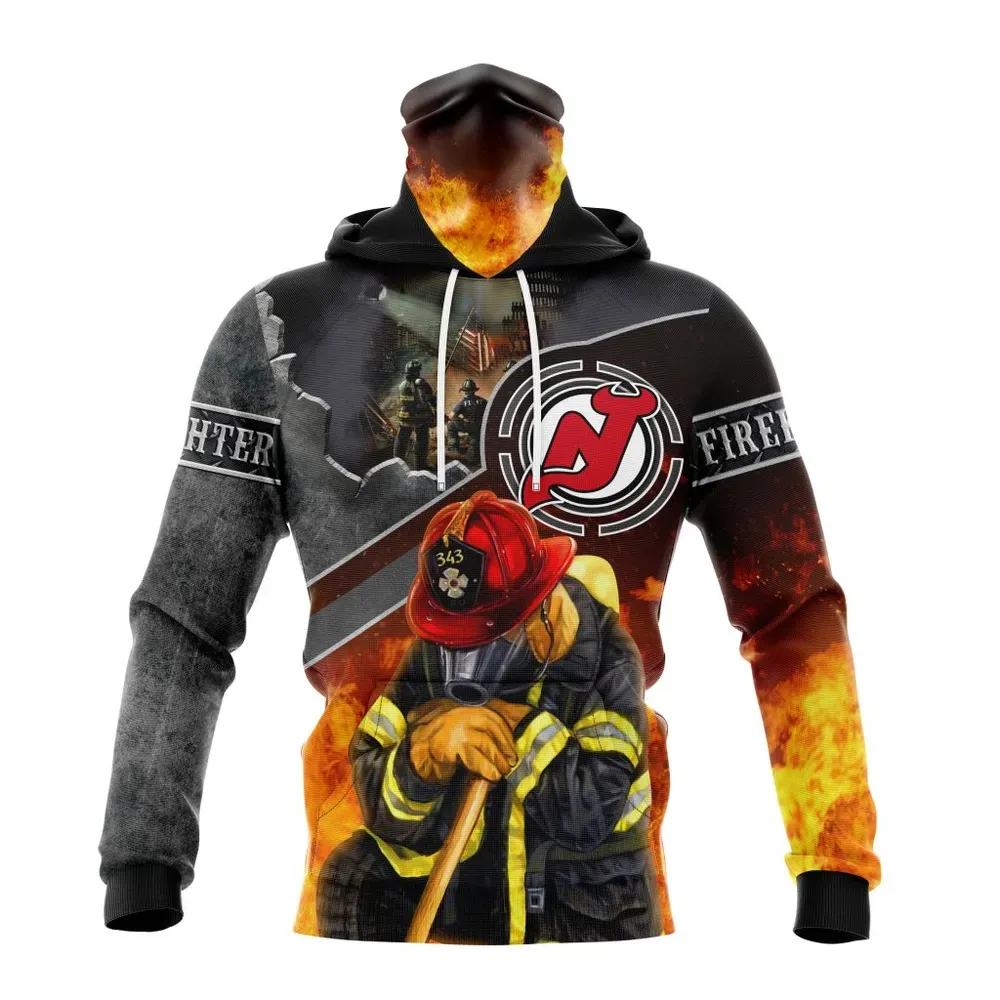 NHL New Jersey Devils | Specialized Kits To Honor Firefighter In Patriot Day We Will Never Forget Mask Hoodie