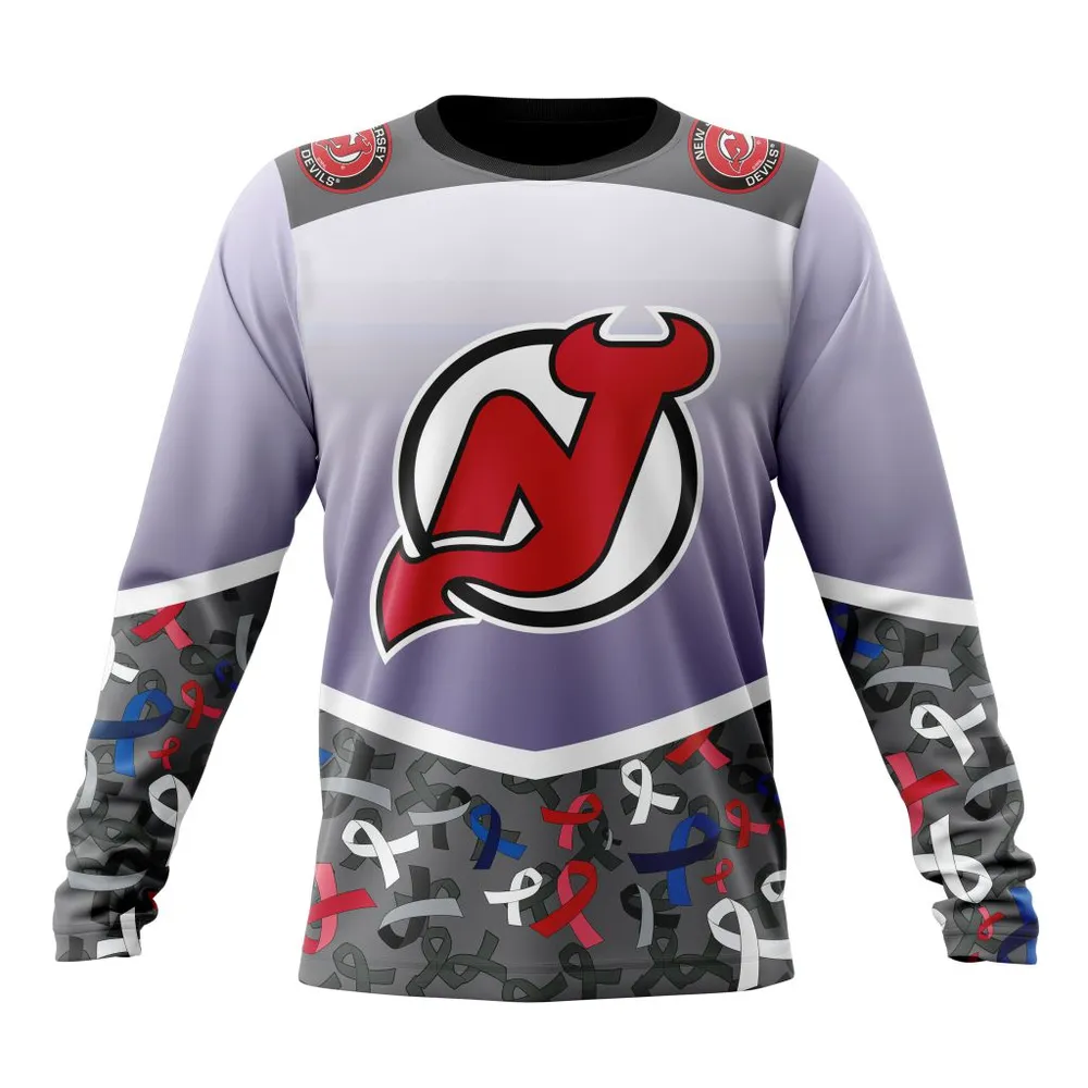 NHL New Jersey Devils | Specialized Sport Fights Again All Cancer V0122 Long Sleeved Sweatshirt 