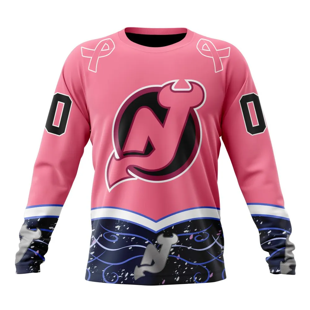 NHL New Jersey Devils | Specialized Unisex For Hockey Fights Cancer Long Sleeved Sweatshirt 