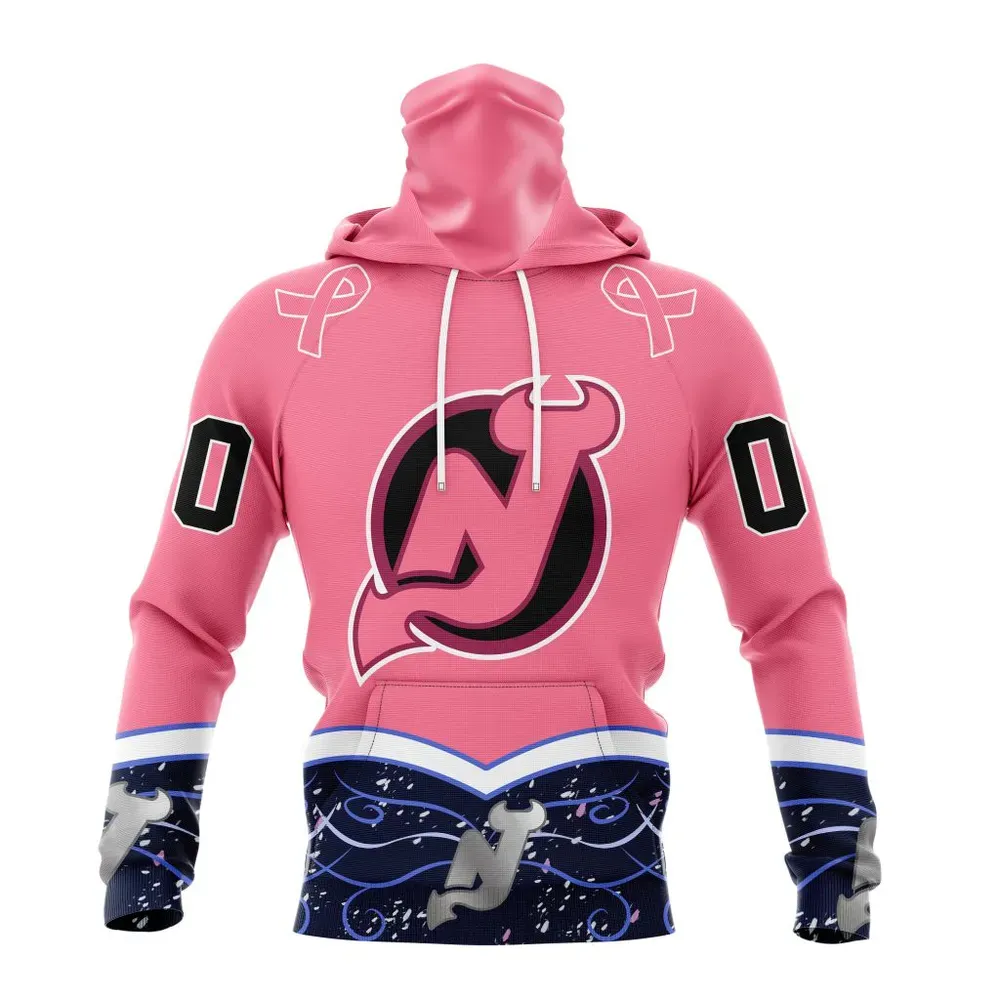 NHL New Jersey Devils | Specialized Unisex For Hockey Fights Cancer Mask Hoodie