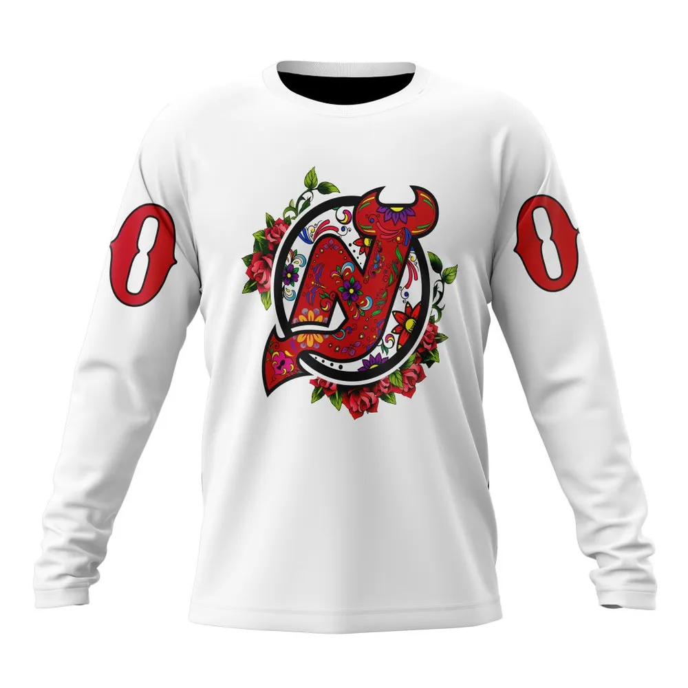 NHL New Jersey Devils | Specialized Unisex Kits Dia De Muertos Long Sleeved Sweatshirt 