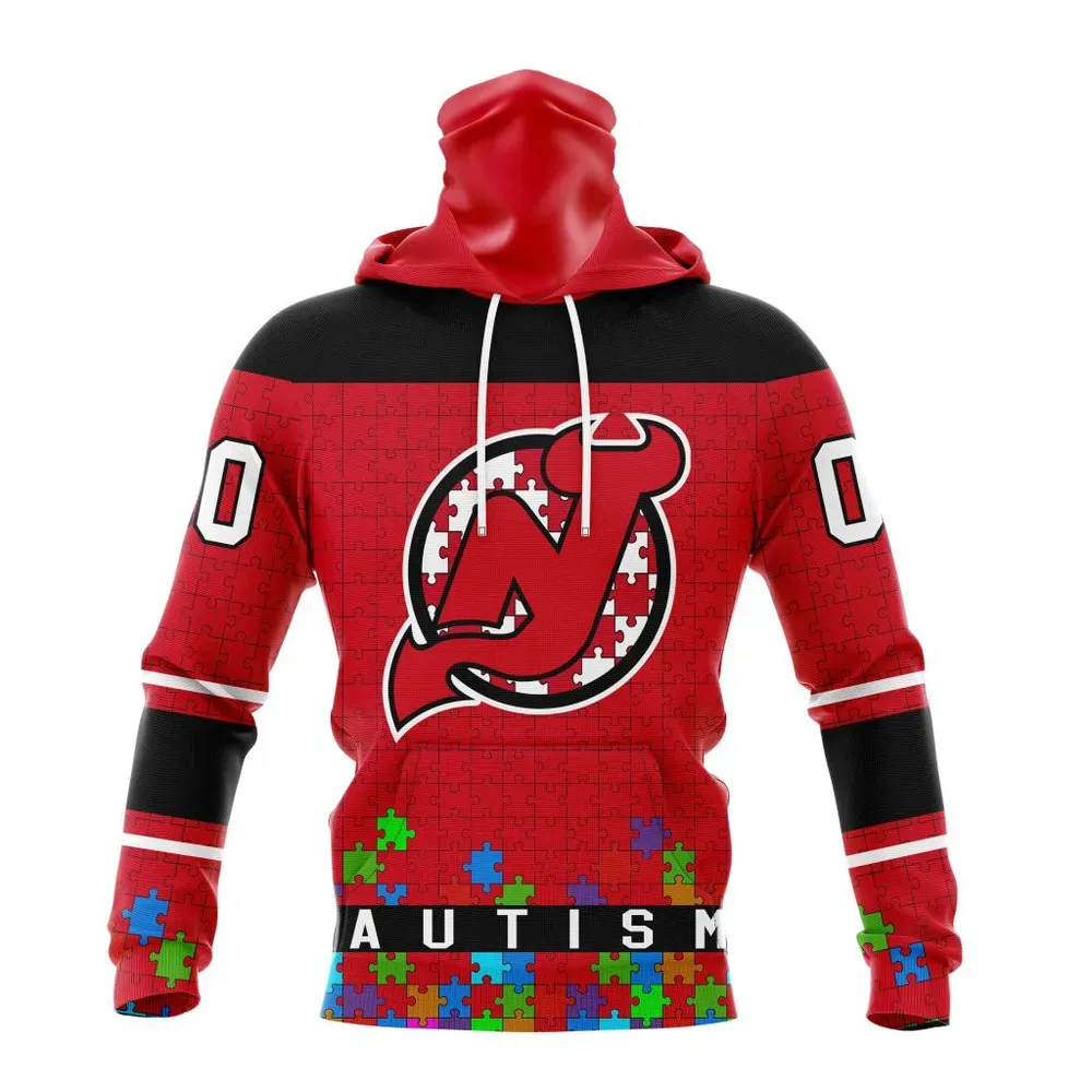 NHL New Jersey Devils | Specialized Unisex Kits Hockey Fights Against Autism Mask Hoodie