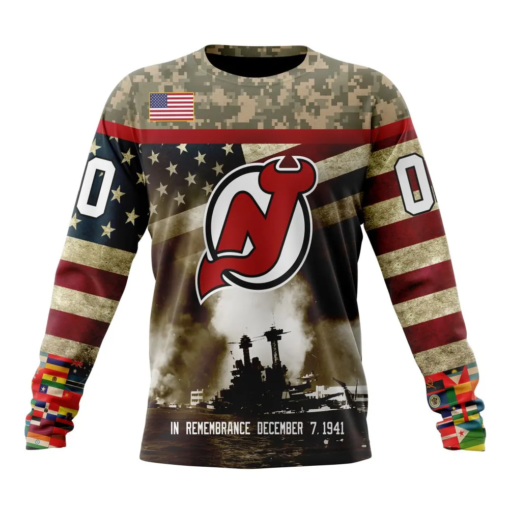 NHL New Jersey Devils | Specialized Unisex Kits Remember Pearl Harbor Long Sleeved Sweatshirt 