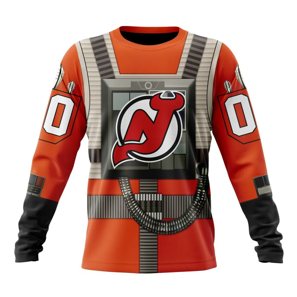 NHL New Jersey Devils Star Wars Rebel Pilot Design St2201 Long Sleeved Sweatshirt 