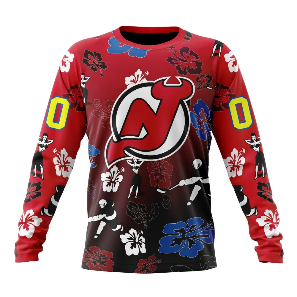 NHL New Jersey Devils X Hawaii Specialized Design For Hawaiia V0122 Long Sleeved Sweatshirt 