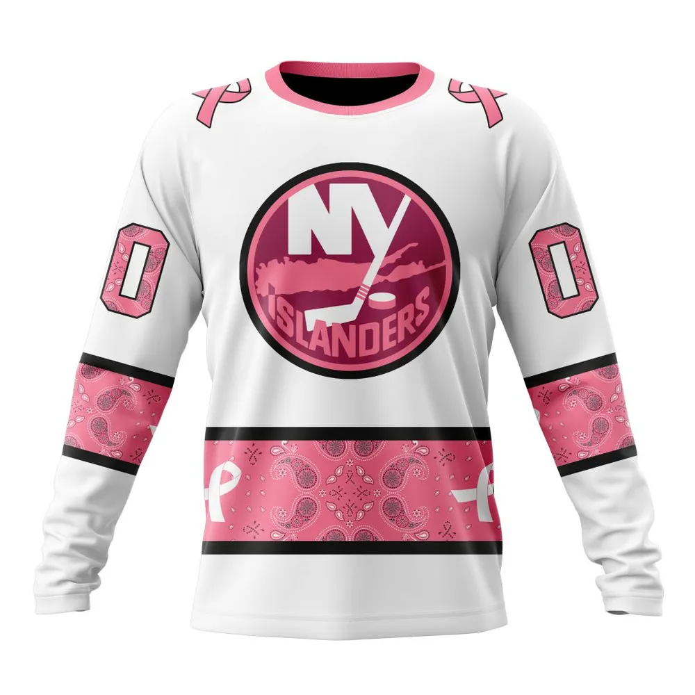 NHL New York Islanders In Classic Style With Paisley! In October We Wear Pink Breast Cancer Long Sleeved Sweatshirt 