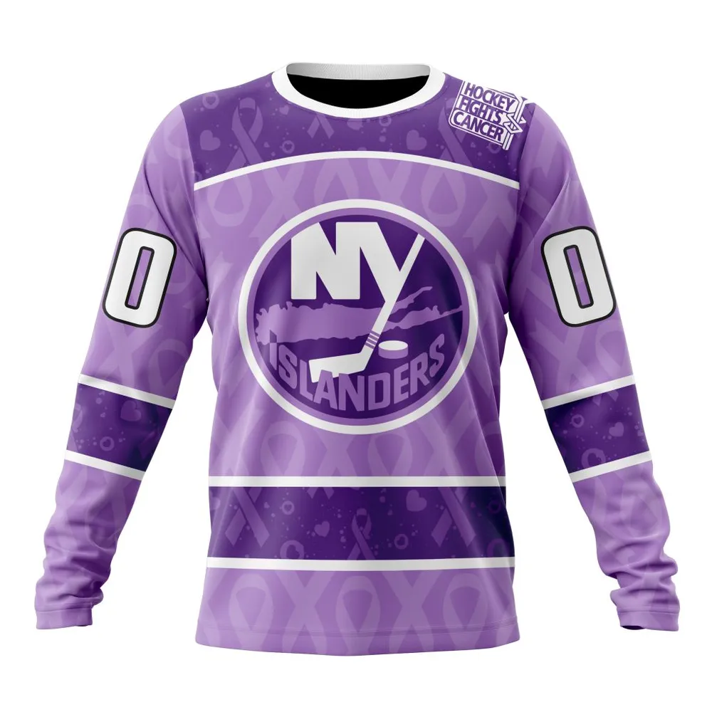 NHL New York Islanders New Lavender Hockey Fight Cancer St2301 Long Sleeved Sweatshirt 