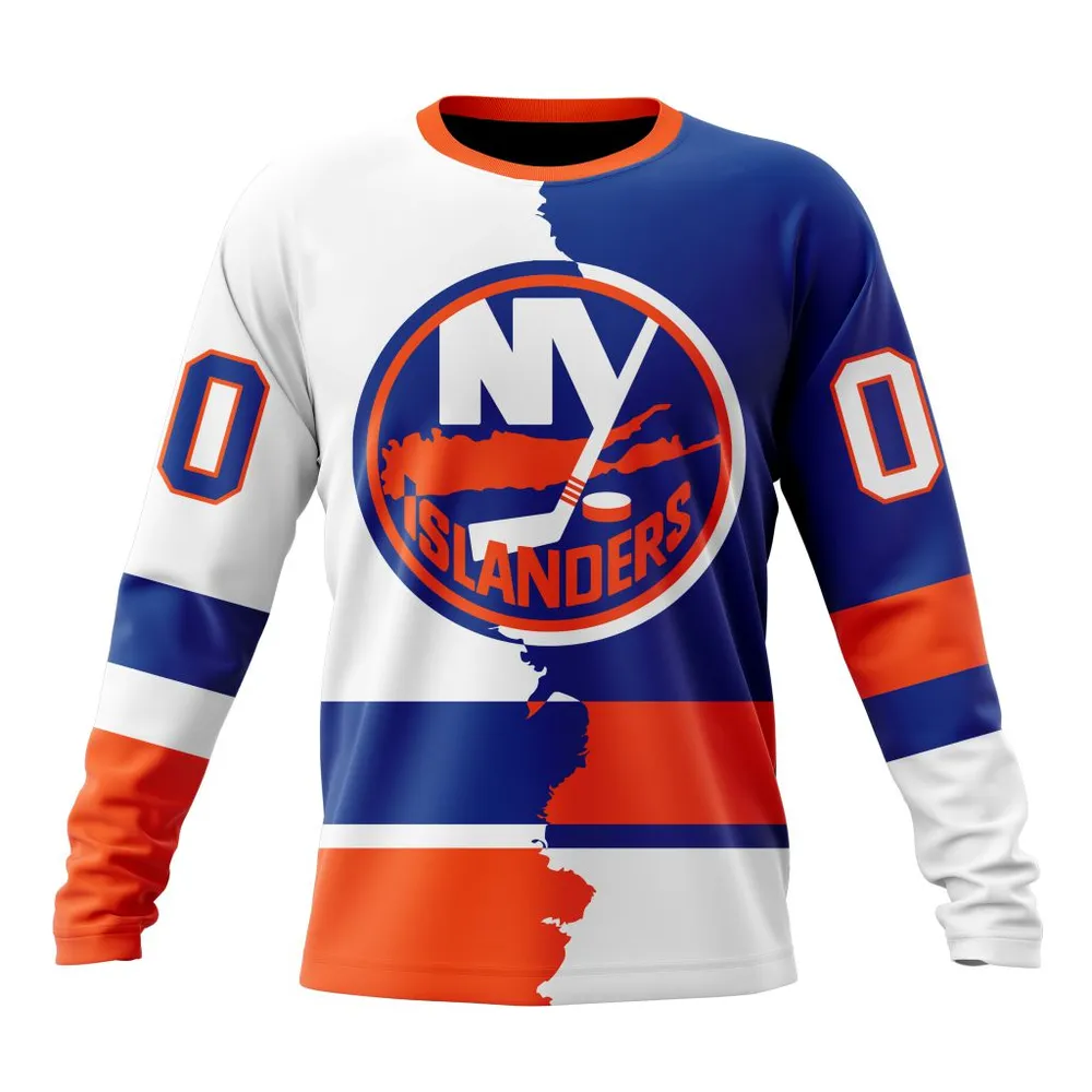 NHL New York Islanders Personalize Home Mix Away Kits Long Sleeved Sweatshirt 