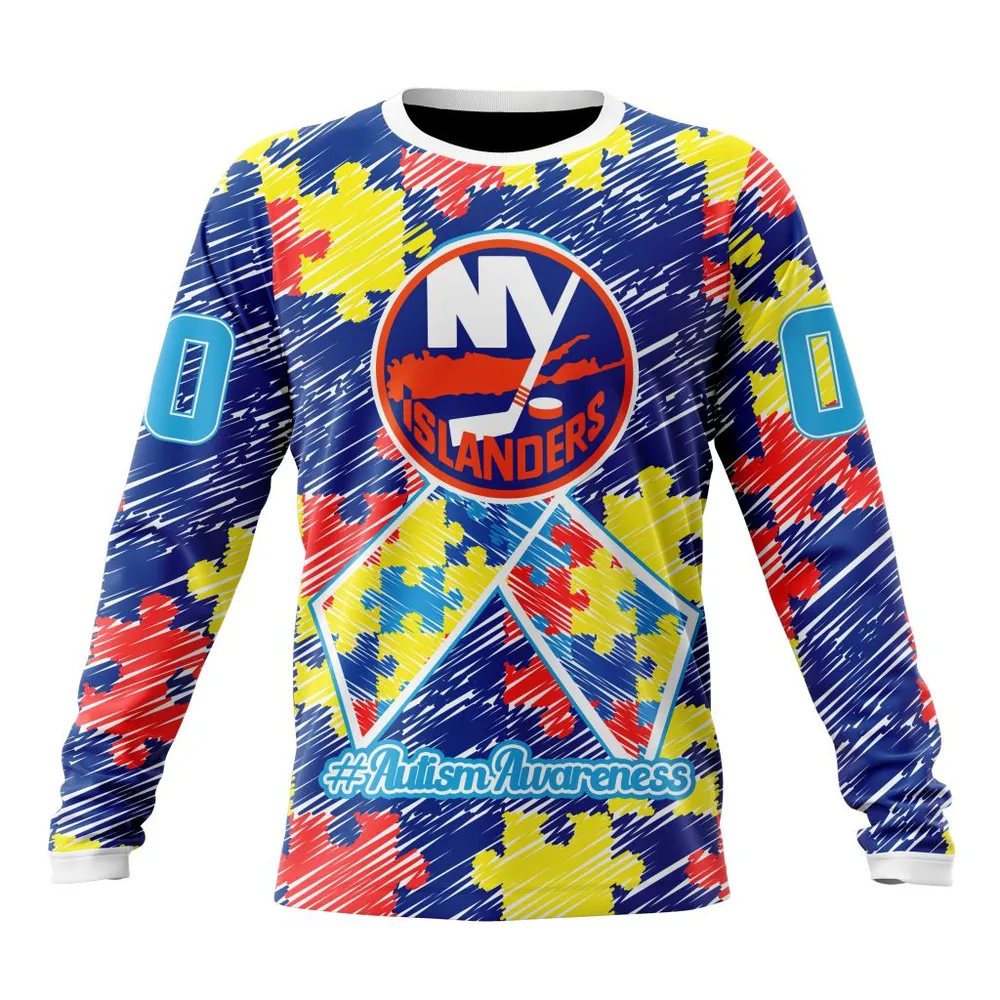 NHL New York Islanders Special Autism Awareness Design St2201 Long Sleeved Sweatshirt 