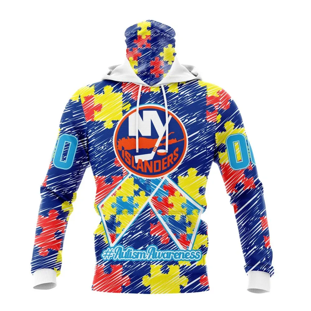 NHL New York Islanders Special Autism Awareness Design St2201 Mask Hoodie