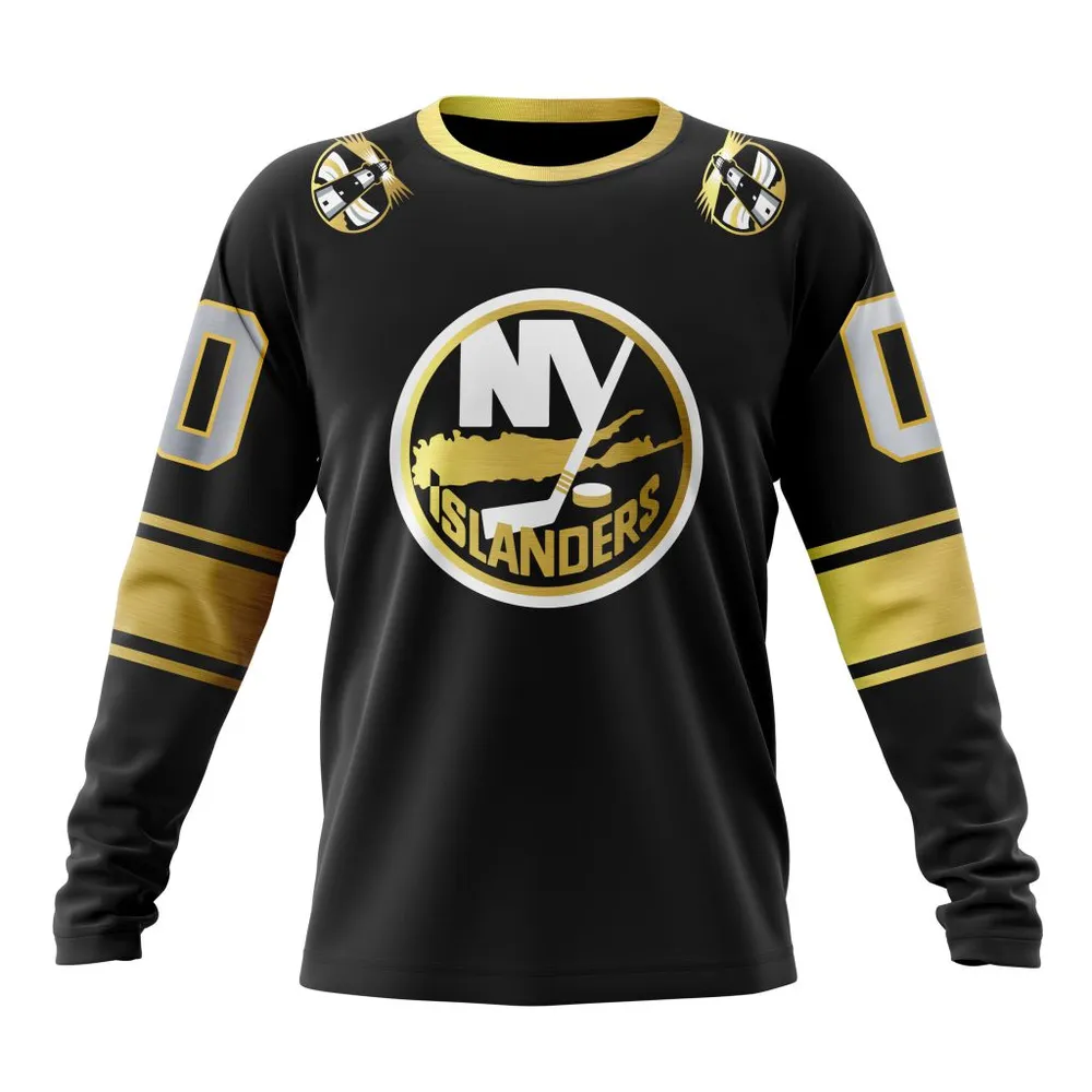 NHL New York Islanders Special Black And Gold Design St2401 Long Sleeved Sweatshirt 