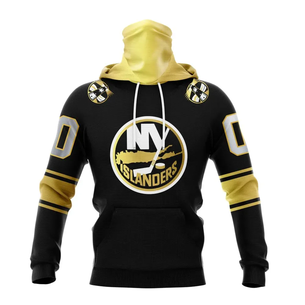 NHL New York Islanders Special Black And Gold Design St2401 Mask Hoodie