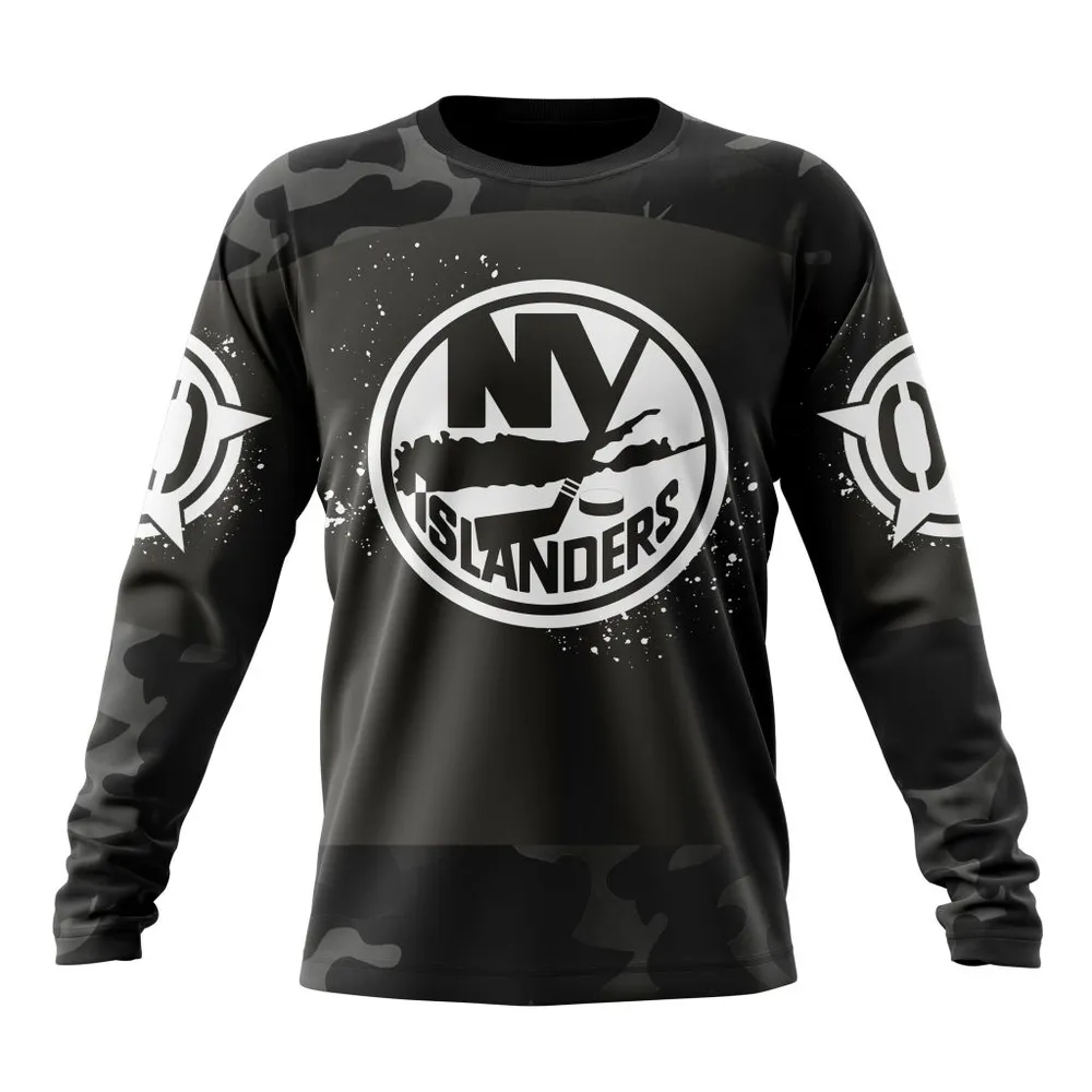 NHL New York Islanders Special Black Camo Design For Veterans Day St2304 Long Sleeved Sweatshirt 