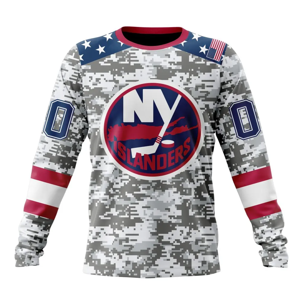 NHL New York Islanders Special Camo Design For Veterans Day St2301 Long Sleeved Sweatshirt 