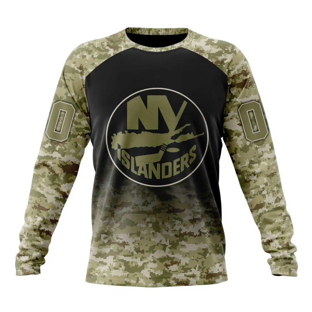 NHL New York Islanders Special Camo Design For Veterans Day St2302 Long Sleeved Sweatshirt 