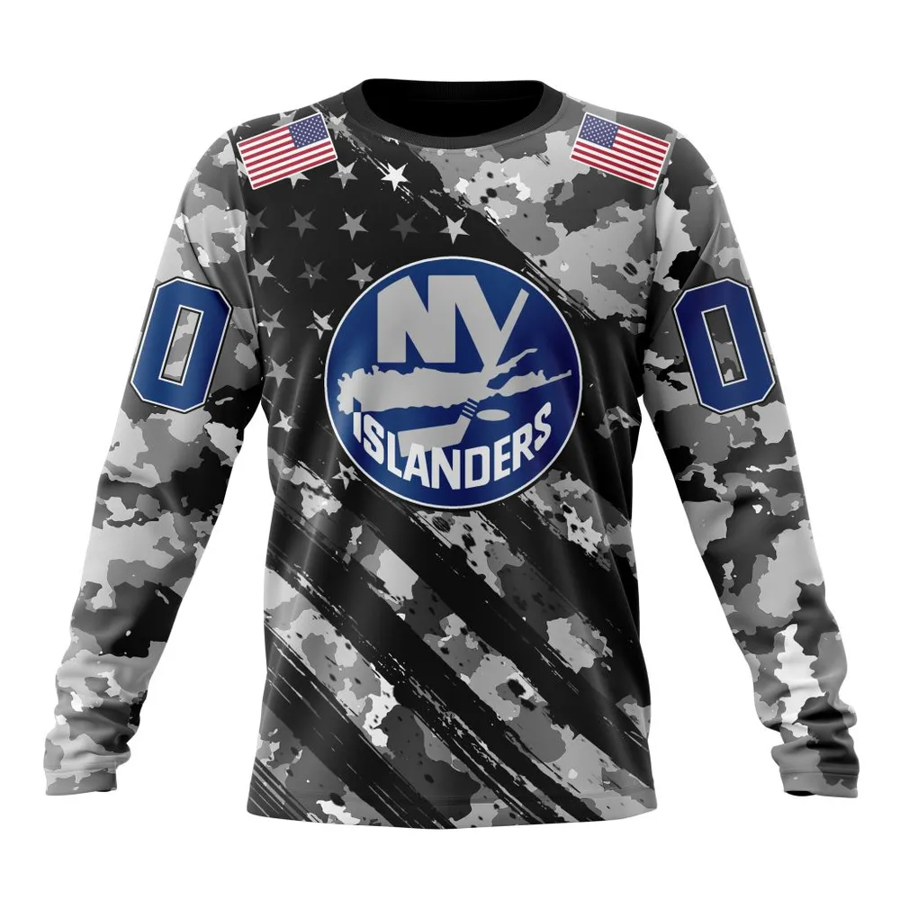 NHL New York Islanders Special Camo Military Design St2301 Long Sleeved Sweatshirt 