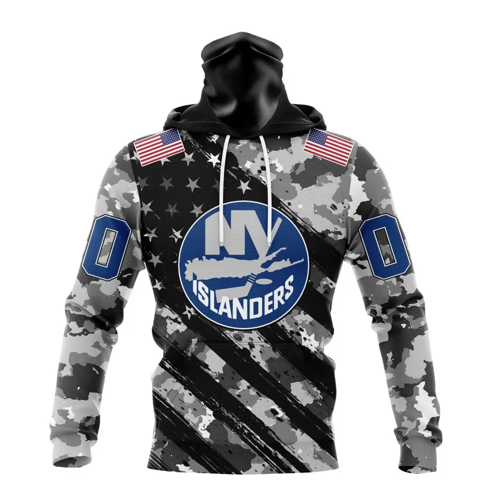 NHL New York Islanders Special Camo Military Design St2301 Mask Hoodie