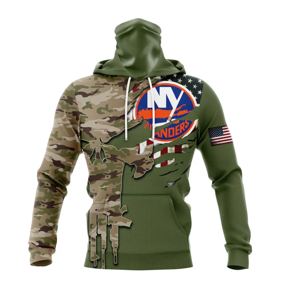 NHL New York Islanders Special Camo Skull Design St2303 Mask Hoodie