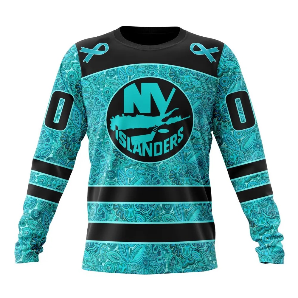 NHL New York Islanders Special Design Fight Ovarian Cancer St2201 Long Sleeved Sweatshirt 