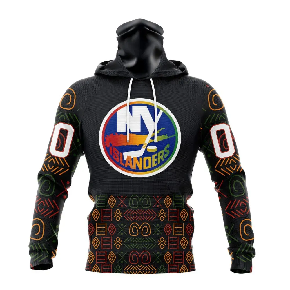 NHL New York Islanders Special Design For Black History Month St2401 Mask Hoodie