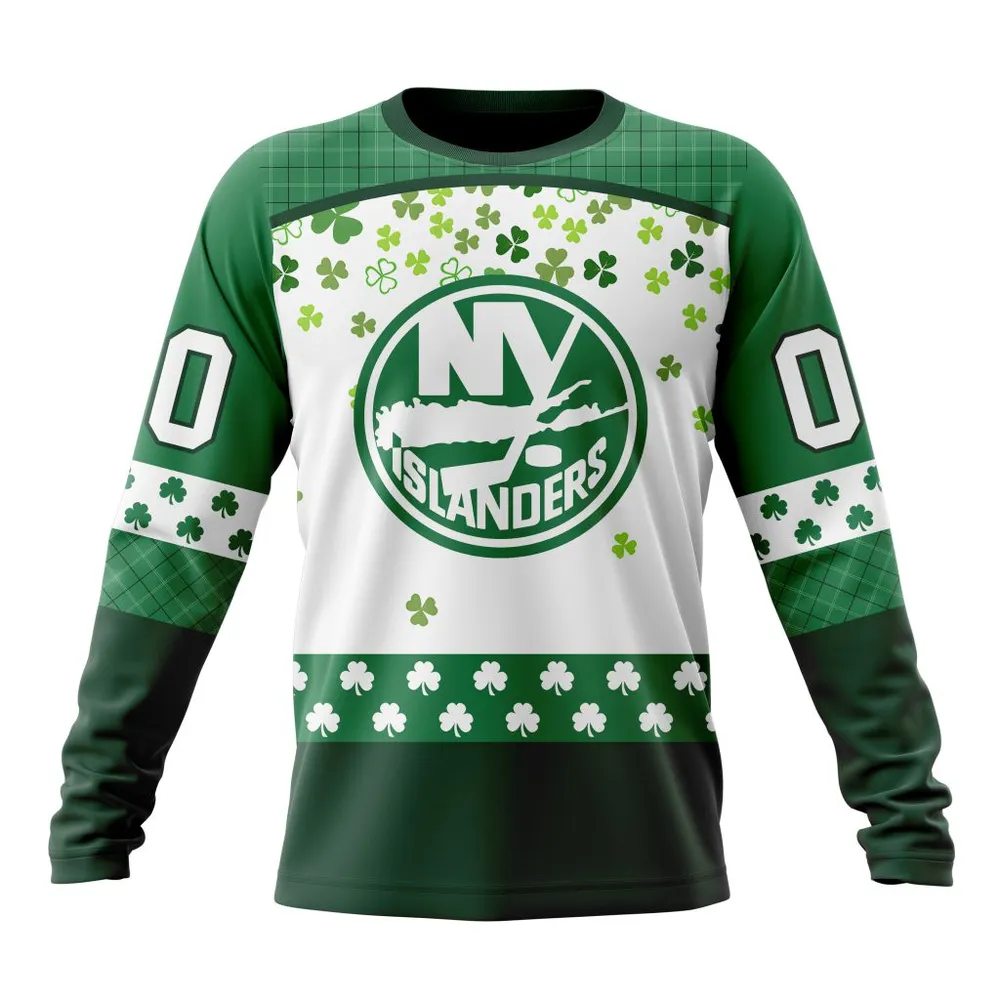 NHL New York Islanders Special Design For St. Patrick Day St2401 Long Sleeved Sweatshirt 